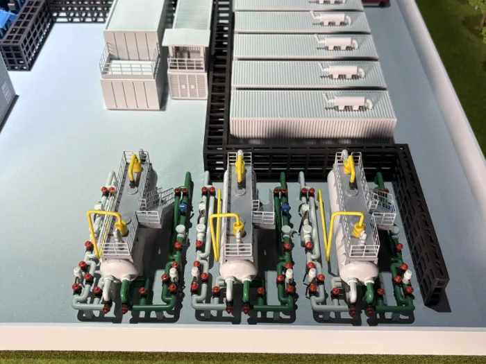 chemical plant scale model Detailed industrial chemical plant scale model with tanks and pipelines