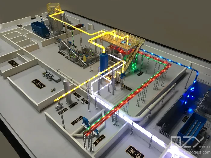 Industrial Plant Model with Lighting industrial scale model engineering plant piping structure layout