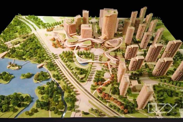 Model showing phased zones Urban planning model showing future expansion