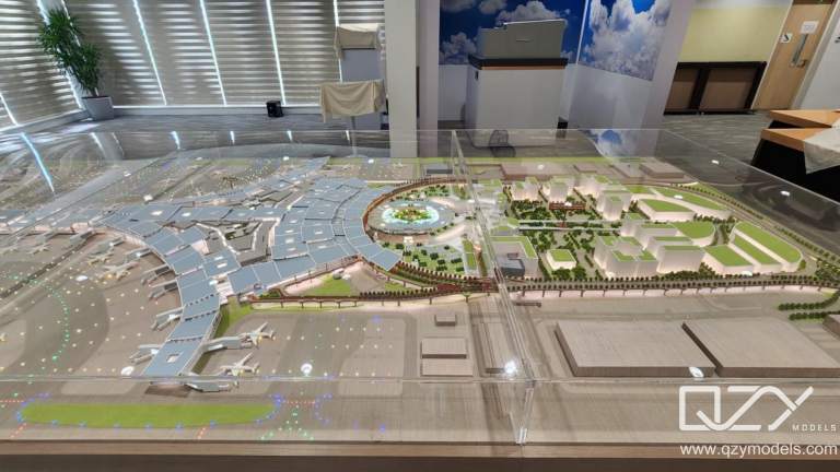 Changi Airport T5 Model Airport terminal architectural scale model with aircraft parking stands and transport infrastructure