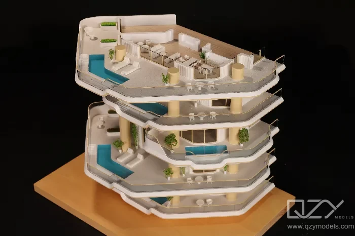 Section interior Model Section architectural scale model showing detailed interior spaces and exterior façade.