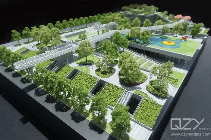 Competition model Architectural competition scale model of civic building displayed in a