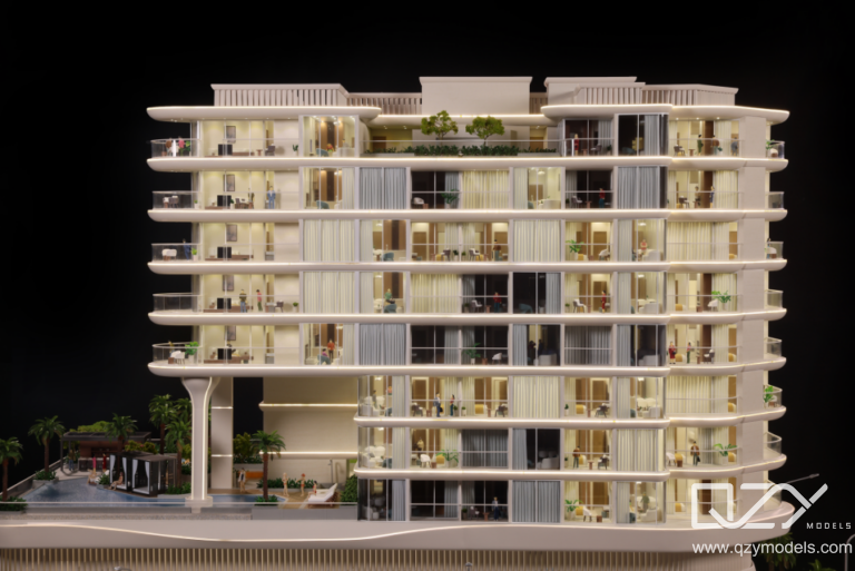Real Estate Masterplan Model Luxury branded residence architectural scale model displayed in a premium sales gallery.