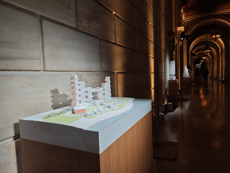 displayed architectural Model Urban architectural model showing city development.