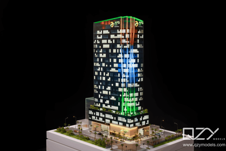 AFG bank Model Intricate AFG bank tower model with lighting