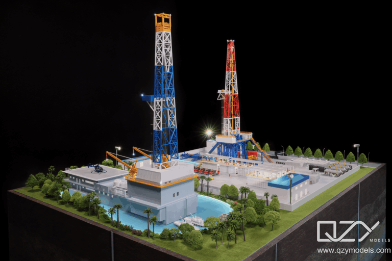 African Oil Platform oil platform scale model showing processing modules flare tower accommodation and helideck