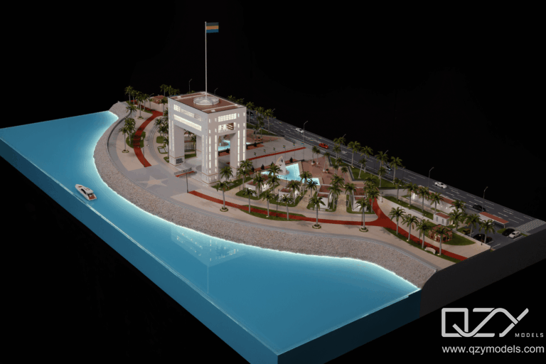 Gabon Monument Model Scale model of African national assembly building or civic monument with landscaped public realm
